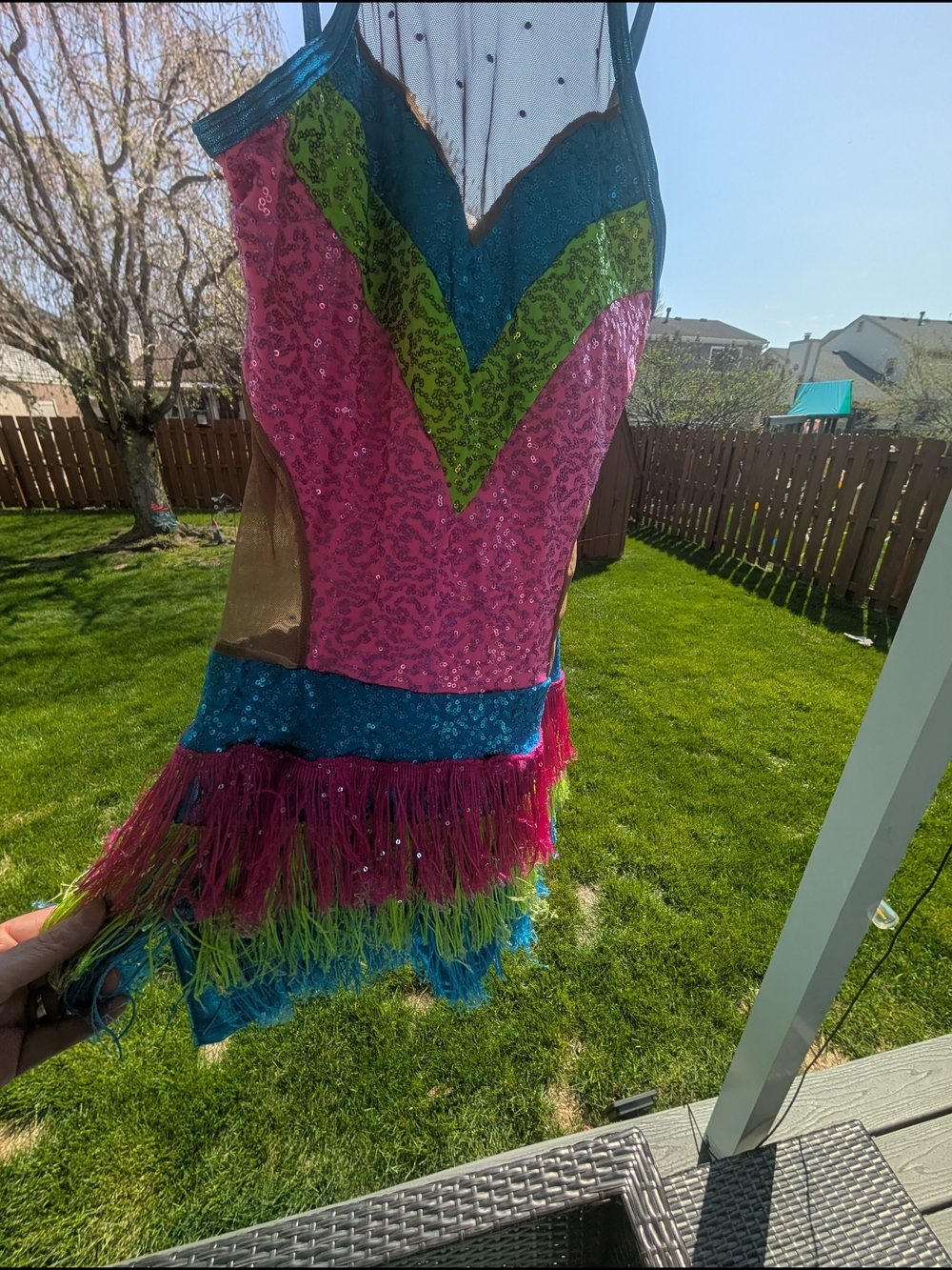 Vibrant Sequin Fringe Figure Skating Dress - Pink, Teal, Lime